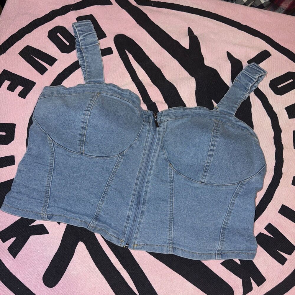 PINK Denim Corset Bustier Top in Size 3X Y2K Festival Crop Top